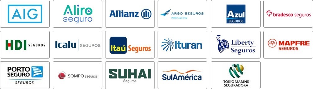 ALLIANZ, AZUL, BRADESCO, HDI, LIBERTY, MAPFRE, PORTO SEGURO, SOMPO, SULAMERICA, TOKIO MARINE, ZURICH, 